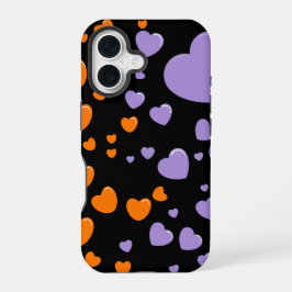 Funda Para iPhone 16 corazones naranja y morado lunares