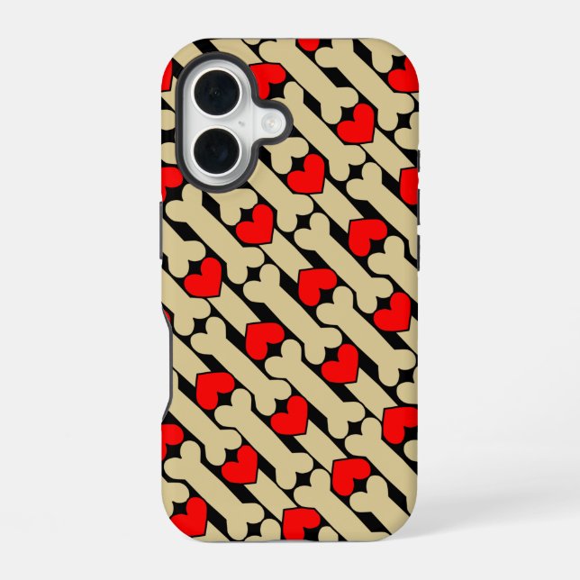 Funda Para iPhone 16 Corazones óseas de perro (Reverso )