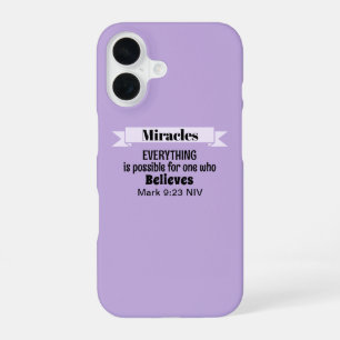 Funda Para iPhone 16 Creer en milagros Biblia versus morado cristiano