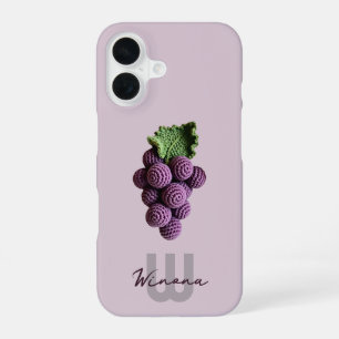 Funda Para iPhone 16 Crochet de Uva Chic Abuela Minimalista Morado Nomb