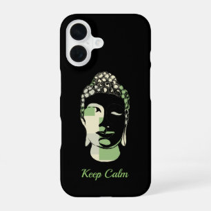 Funda Para iPhone 16 Cuadrados verdes y marrones silueta de buda dibuja