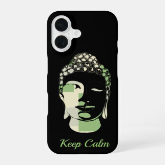 Funda Para iPhone 16 Cuadrados verdes y tan silueta de buddha dibujada 