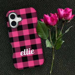 Funda Para iPhone 16 Cuadro de búfalo rosa y negro personalizado