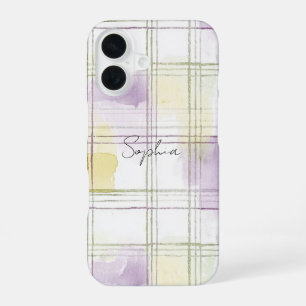 Funda Para iPhone 16 Cuadros de rayas amarillas moradas blancas