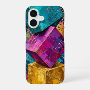 Funda Para iPhone 16 Cubos Apilados Cósmicos - Abstracto Magenta Verde 