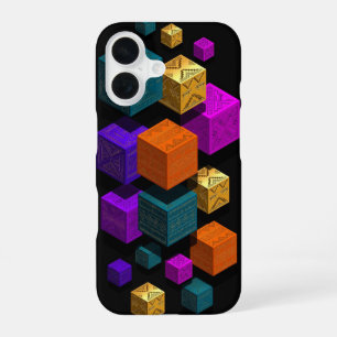 Funda Para iPhone 16 Cubos tribales flotantes - 3D isométrico dorado te
