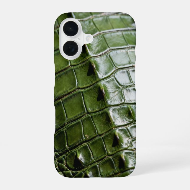 Funda Para iPhone 16 Cuero de cocodrilo verde texturizado (Reverso )