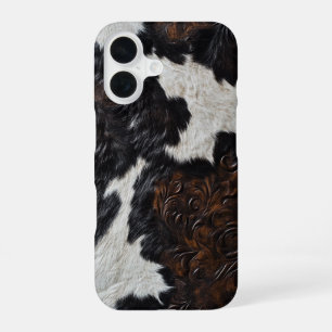 Funda Para iPhone 16 Cuero de vaca manchado de cuero demasiadoled falso