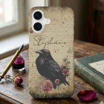 Cuervo gótico y escritura floral vintage