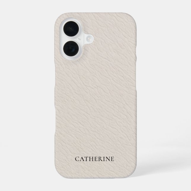 Funda Para iPhone 16 Custom Name Elegant Faux Ivory Leather (Reverso )