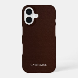 Funda Para iPhone 16 Custom Name Elegant Mahogany Faux Leather