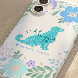 Funda Para iPhone 16 Custom Name Golden Retriever Pastel Blue Floral