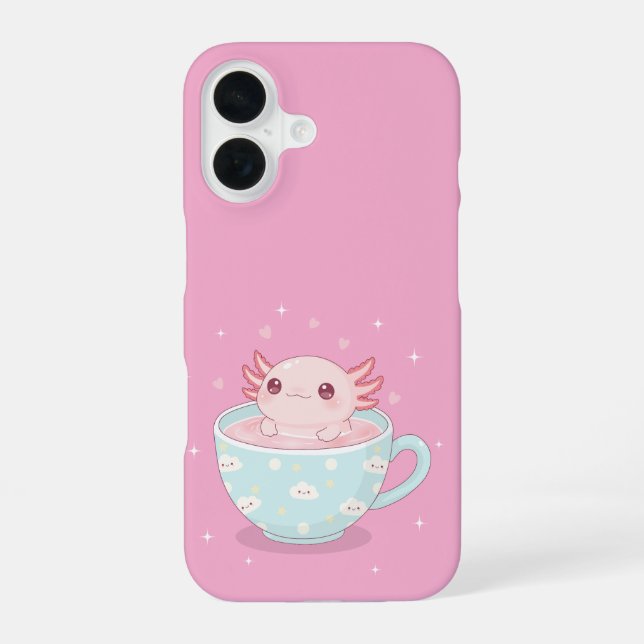 Funda Para iPhone 16 Cute axolotl in a cup (Reverso )