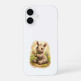 Funda Para iPhone 16 Cute Baby Rhino Flowers iPhone 16 Case