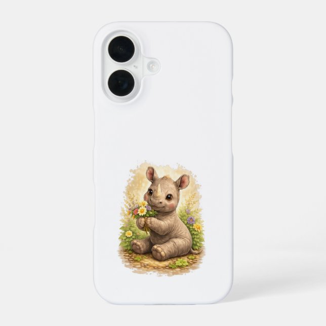 Funda Para iPhone 16 Cute Baby Rhino Flowers iPhone 16 Case (Reverso )