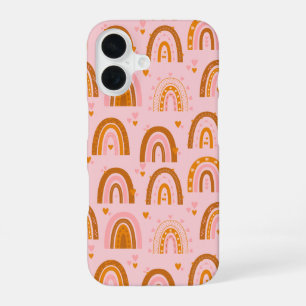 Funda Para iPhone 16 Cute Boho Patrón de Corazones Arcoíris en Rosa Nar