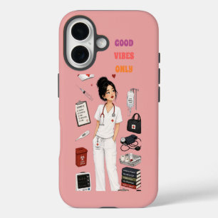 Funda Para iPhone 16 Cute Bun Enfermera Morena Buenas Vibraciones Sólo 
