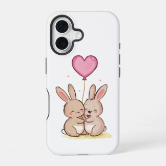 Funda Para iPhone 16 Cute Bunny Pair with Heart Balloon Phone Case 