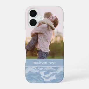 Funda Para iPhone 16 Cute Camuflaje Azul Pastel Foto Personalizada