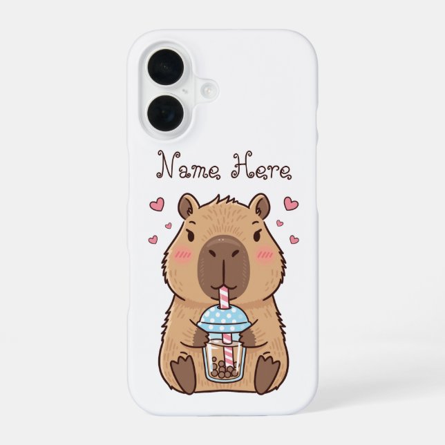 Funda Para iPhone 16 Cute Capybara Bebe Té de Burbujas (Reverso )