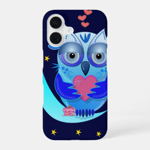 Funda Para iPhone 16 Cute caso de búho de dibujos animados enamorado