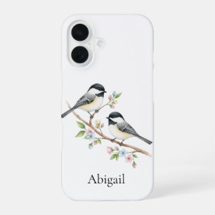 Funda Para iPhone 16 Cute Chickadee en nombre personalizado de rama de