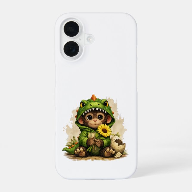 Funda Para iPhone 16 Cute Dino Monkey iPhone 16 Case – Kawaii Animal (Reverso )