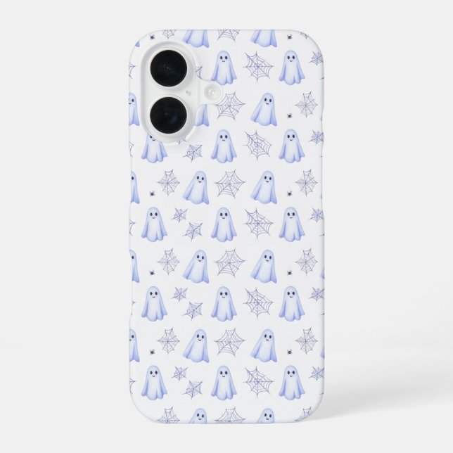 Funda Para iPhone 16 Cute Ghost and Spider Web Halloween Pattern (Reverso )