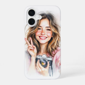 Funda Para iPhone 16 Cute girl with camera phone case