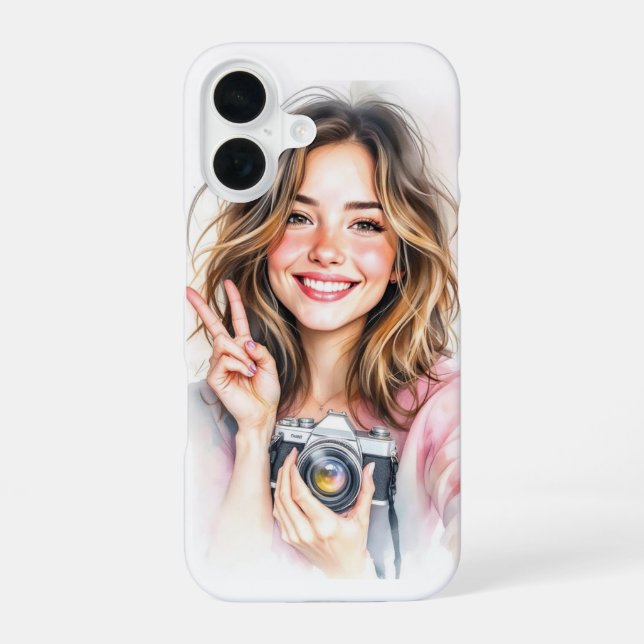 Funda Para iPhone 16 Cute girl with camera phone case (Reverso )
