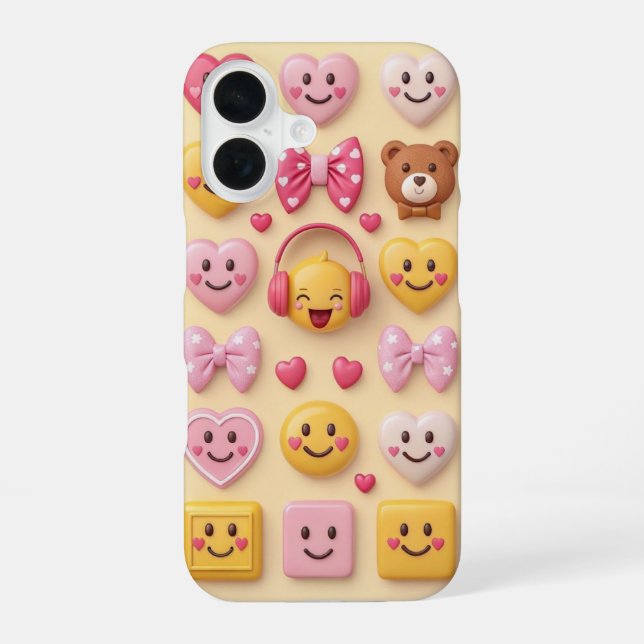 Funda Para iPhone 16 Cute Heart Emoji Phone Case (Reverso )