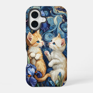 Funda Para iPhone 16 Cute KIttens Jugando en Iris de Van Gogh Case-Mate