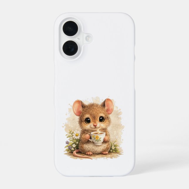 Funda Para iPhone 16 Cute Mouse Coffee iPhone 16 Case Kawaii (Reverso )