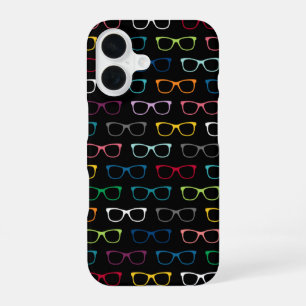 Funda Para iPhone 16 Cute Nerdy Hipster Glasses Patrón Colorido Negro