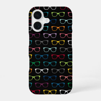Funda Para iPhone 16 Cute Nerdy Hipster Glasses Patrón Colorido Negro