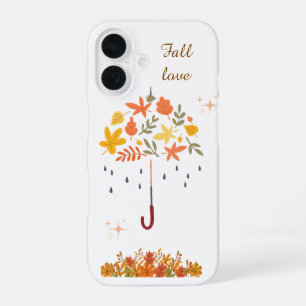 Funda Para iPhone 16 Cute paraguas de hoja de otoño amor 