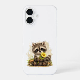 Funda Para iPhone 16 Cute Raccoon Flower Phone Case – Kawaii Art