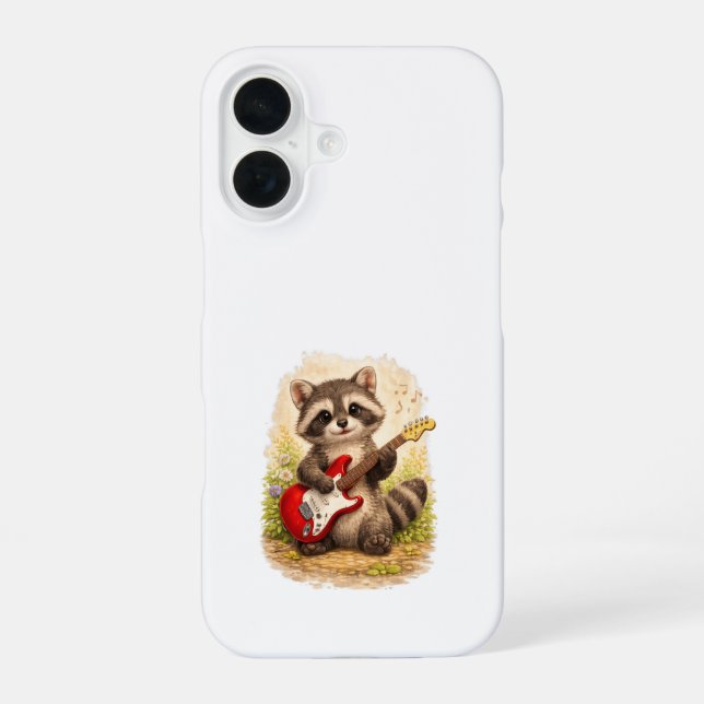 Funda Para iPhone 16 Cute Raccoon Guitar iPhone 16 Case Kawaii (Reverso )