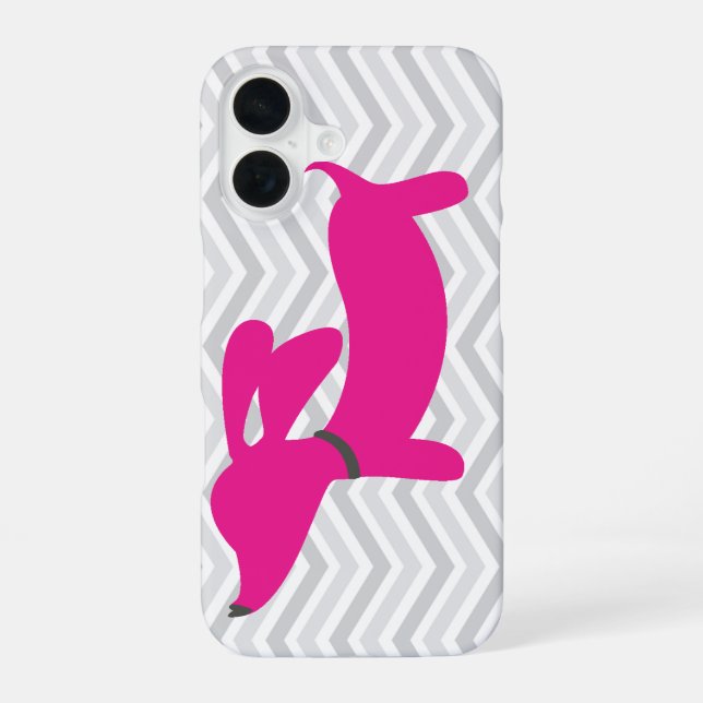 Funda Para iPhone 16 Dachshund + Chevron gris (Reverso )