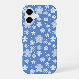 Funda Para iPhone 16 Daisies y puntos blancos sobre el azul