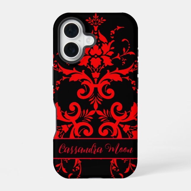 Funda Para iPhone 16 Damasco Rojo Romántico y Elegante (Reverso )