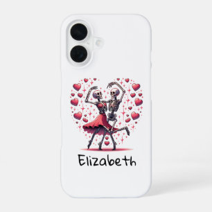 Funda Para iPhone 16 Dancing Skeleton & Pink Heart San Valentín Persona