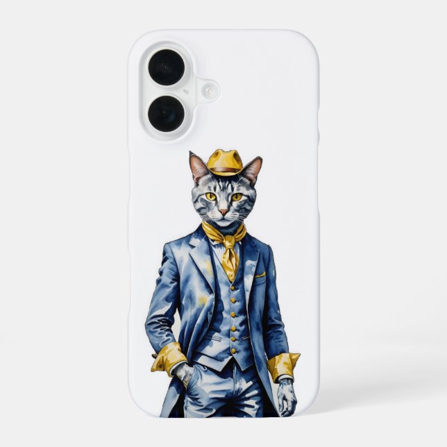 Funda para iPhone 16 Dapper Cat - Protección con E (Reverso )