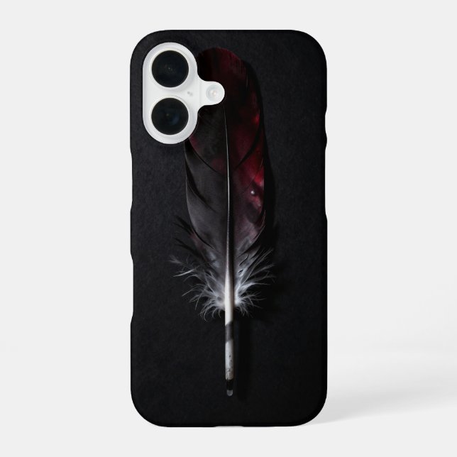 Funda Para iPhone 16 Dark Red Feather on Black Minimal Case (Reverso )