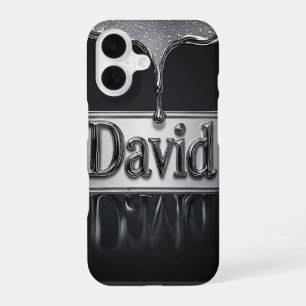 Funda Para iPhone 16 David Nombre en Cromo de Metal Líquido
