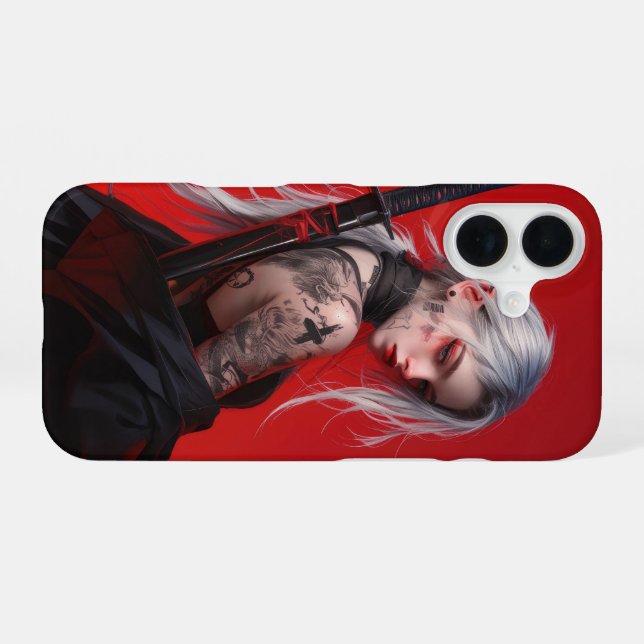 Funda para iPhone 16 de Chica Cyberpunk Tatuada (Reverso Horizontal)