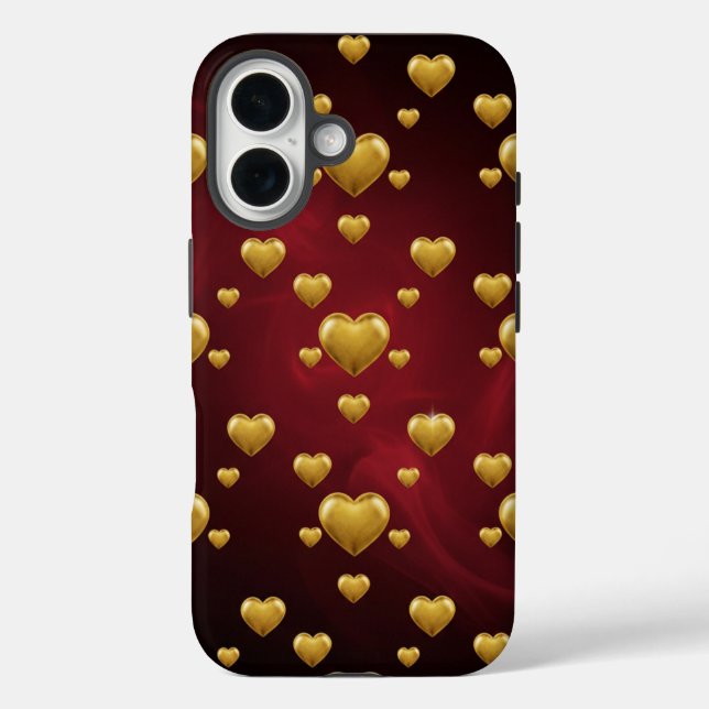 Funda para iPhone 16 de corazones dorados 3D de lu (Reverso )