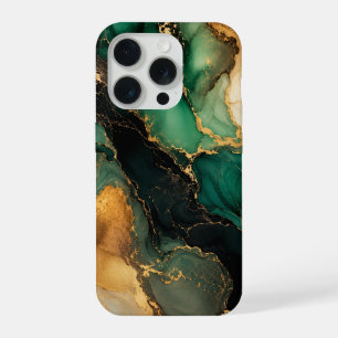 Funda para iPhone 16 de mármol dorado esmeralda