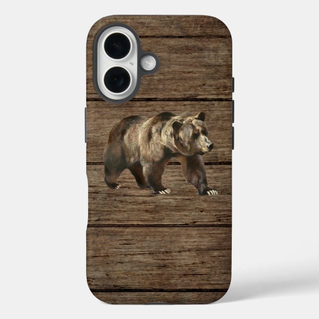 Funda para iPhone 16 de oso grizzly vintage (Reverso )