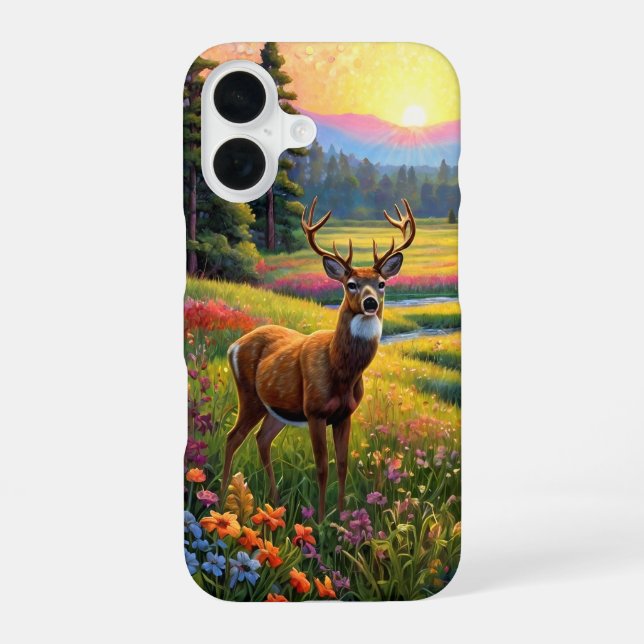 Funda Para iPhone 16 Deer in Wildflower Meadow (Reverso )